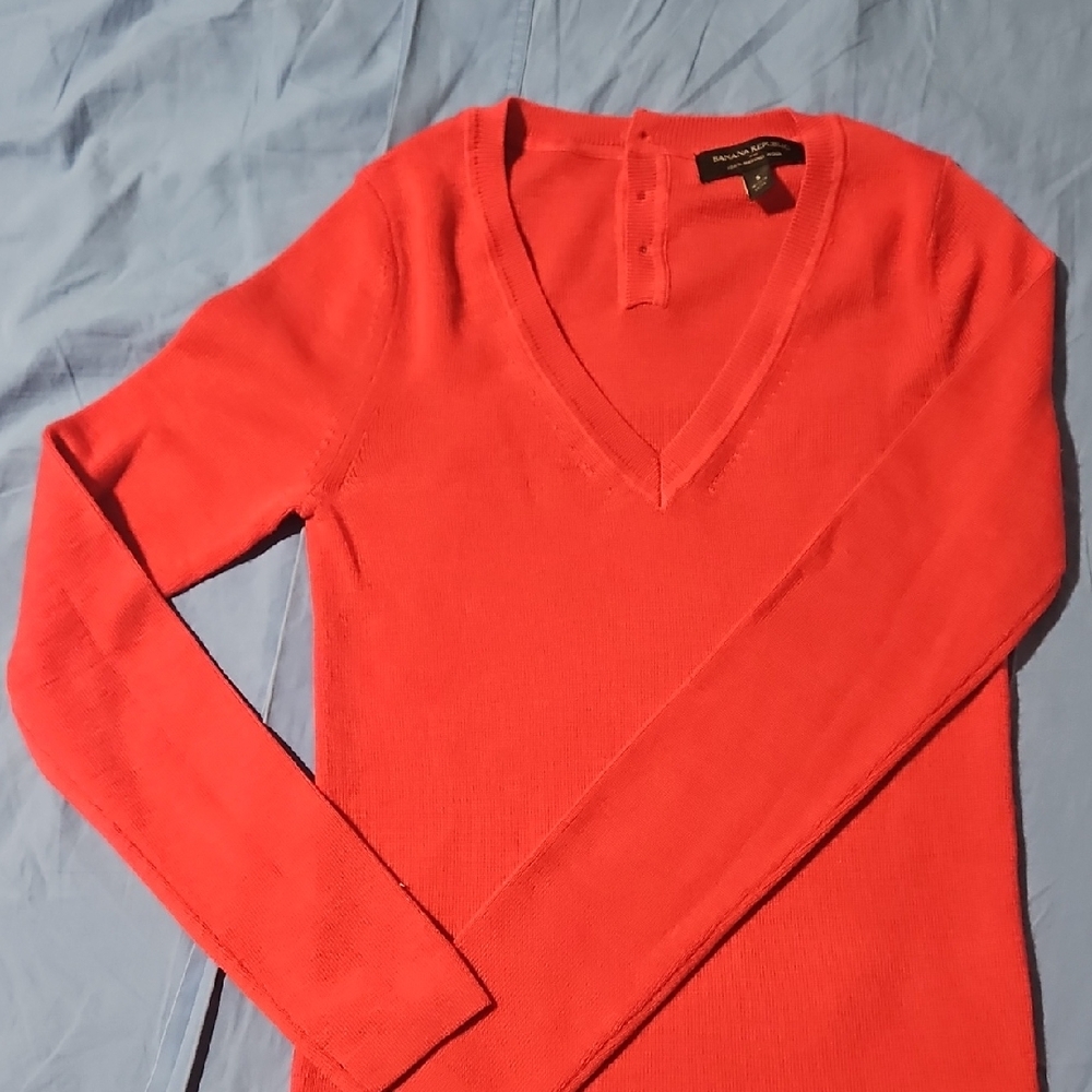 Banana Republic Vibrant Red V-Neck Sweater